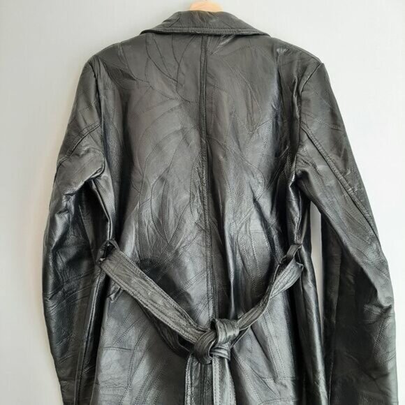 LE WORLD Vintage Genuine Leather Jacket Coat Patchwork Finish Black Sz L - Picture 11 of 14
